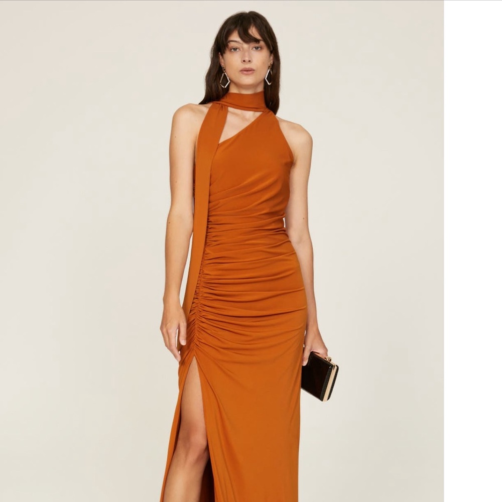 Halston Audrie Gown - orange tie neck - size 6